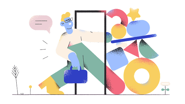 Illustration of a person contributing with shapes